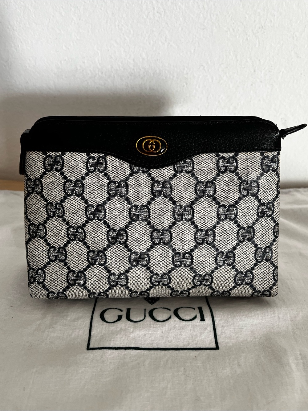 Vintage Gucci Blue GG Supreme Monogram Cosmetic Clutch Pouch 1980s